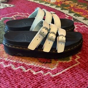 Dr. Martens Black and White Buckle Sandals